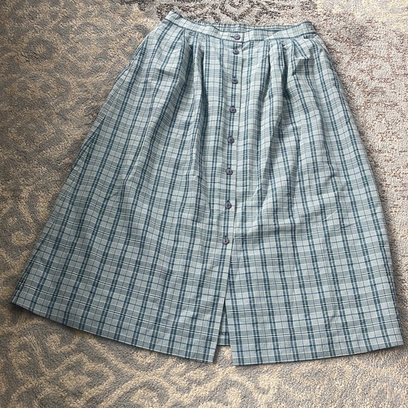 Leslie Fay Vintage Plaid Button Down Skirt Set Blue 12 - Picture 7 of 9